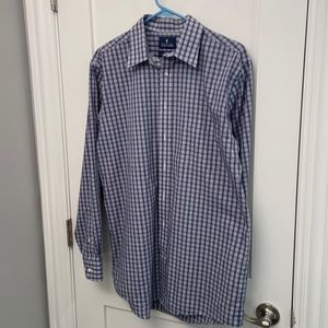 Stafford Blue Checkered Dress Shirt (Regular Fit; 16 34/35)